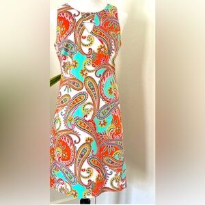 Nine West Paisley Sheath Dress Keyhole Neckline Pockets Knee Length